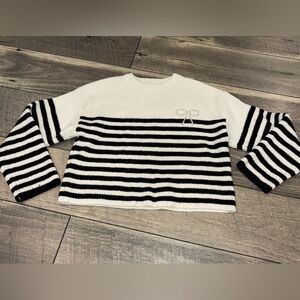 Zara Black and White Striped Knit Sweater Bow Detail Size 8-9
